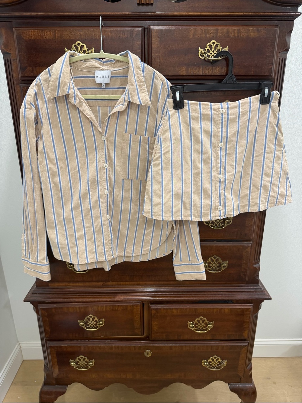Mable Striped Button-Up Shirt & Skort Set